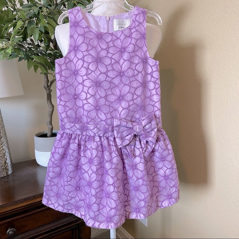 Girls' Lavender Floral Bow Waist Dress